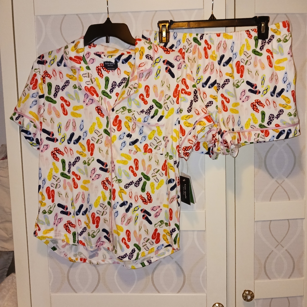 Kate Spade Pajamas Sleepwear Set 🩵 Shirt & Shorts 👡 Sandals Print KS12528